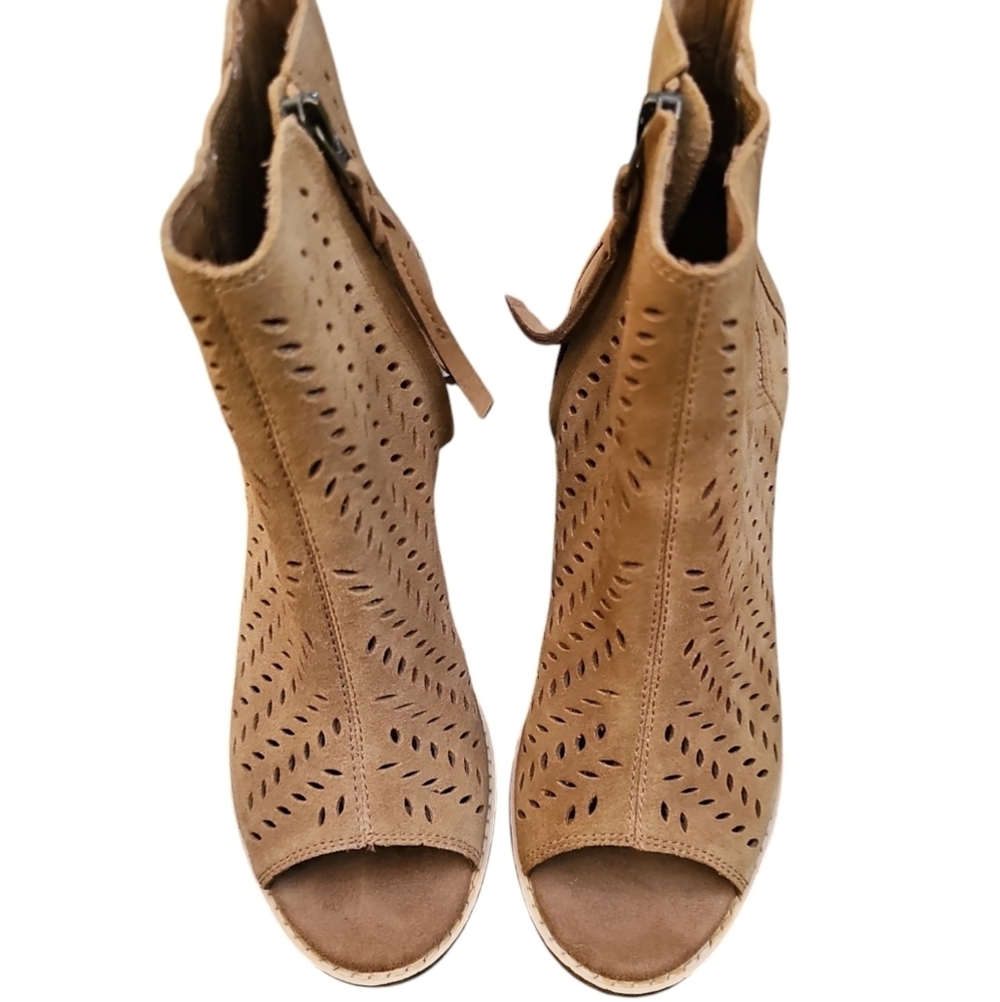 Toms toffee brown suede peep toe block heel ankle boots sz 7 - Picture 5 of 7